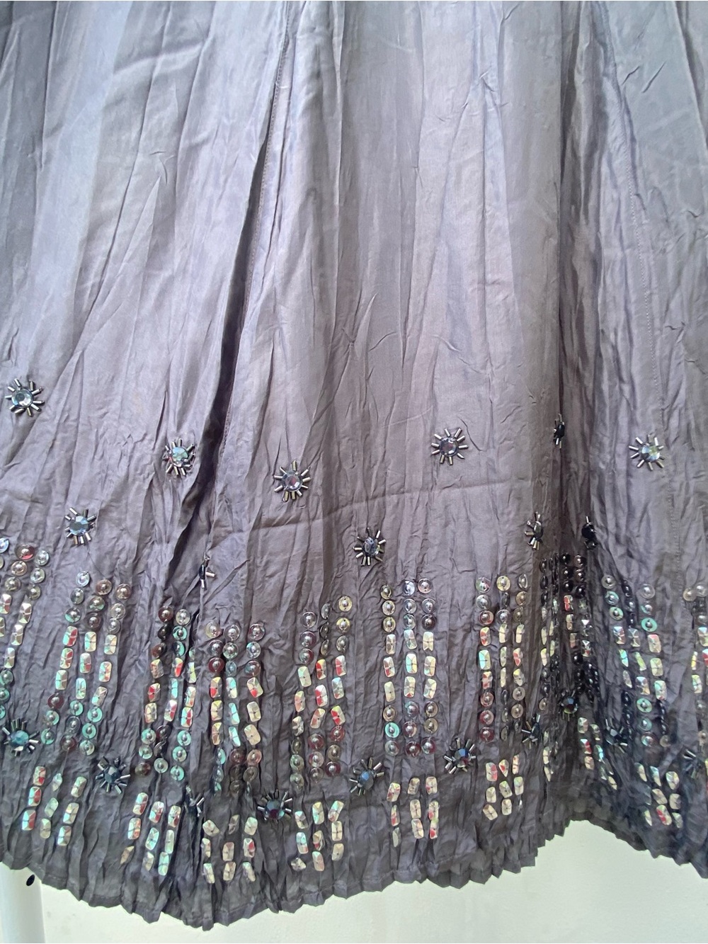 Y2K 100% Silk Silver Grey Beaded Whimsygoth Maxi Skirt Size Medium - Picture 3 of 7